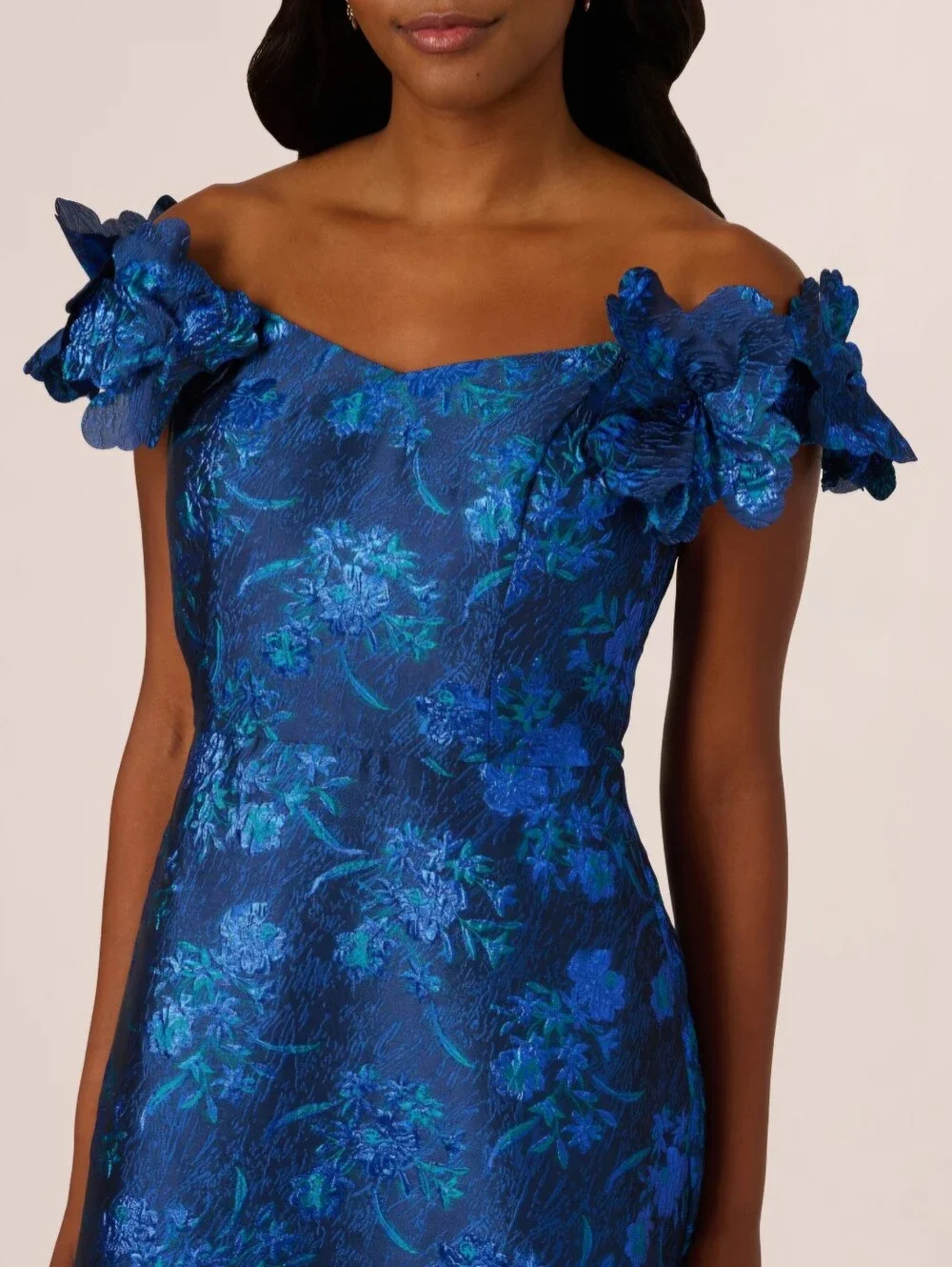 Adrianna Papell BK1410 Floral Jacquard Evening Gown Royal Blue Size 4 - Picture 4 of 4